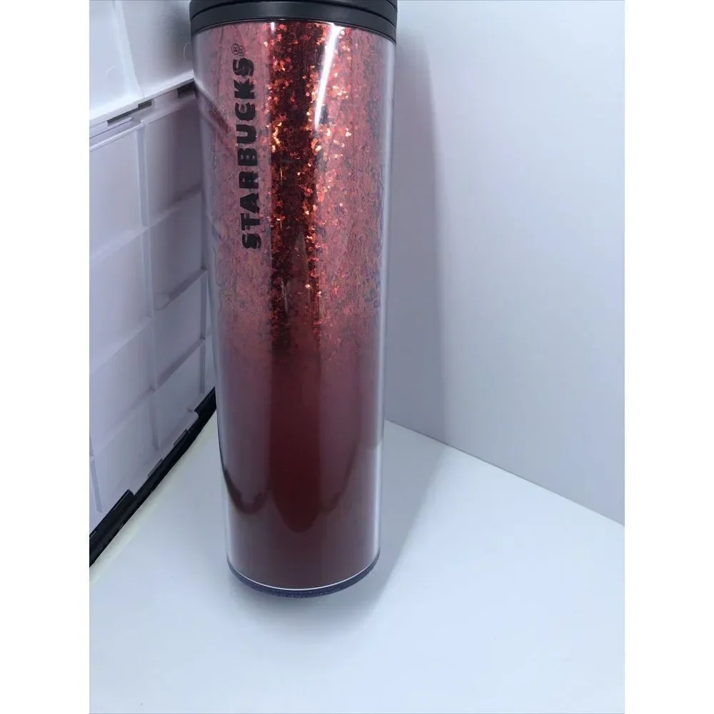 Starbucks 16oz Twist Lid Tall Tumbler Travel Mug Cup Holiday Red Sparkle Glitter